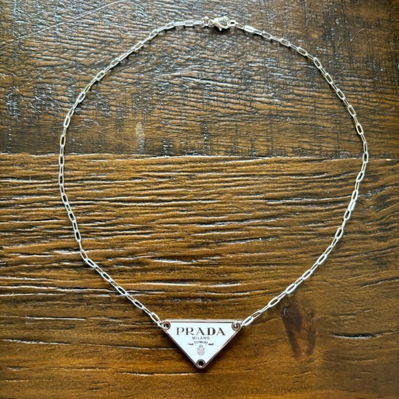 Repurposed/Upcycled Designer white Silver (PRADA) Charm Necklace … - Picture 1 of 4
